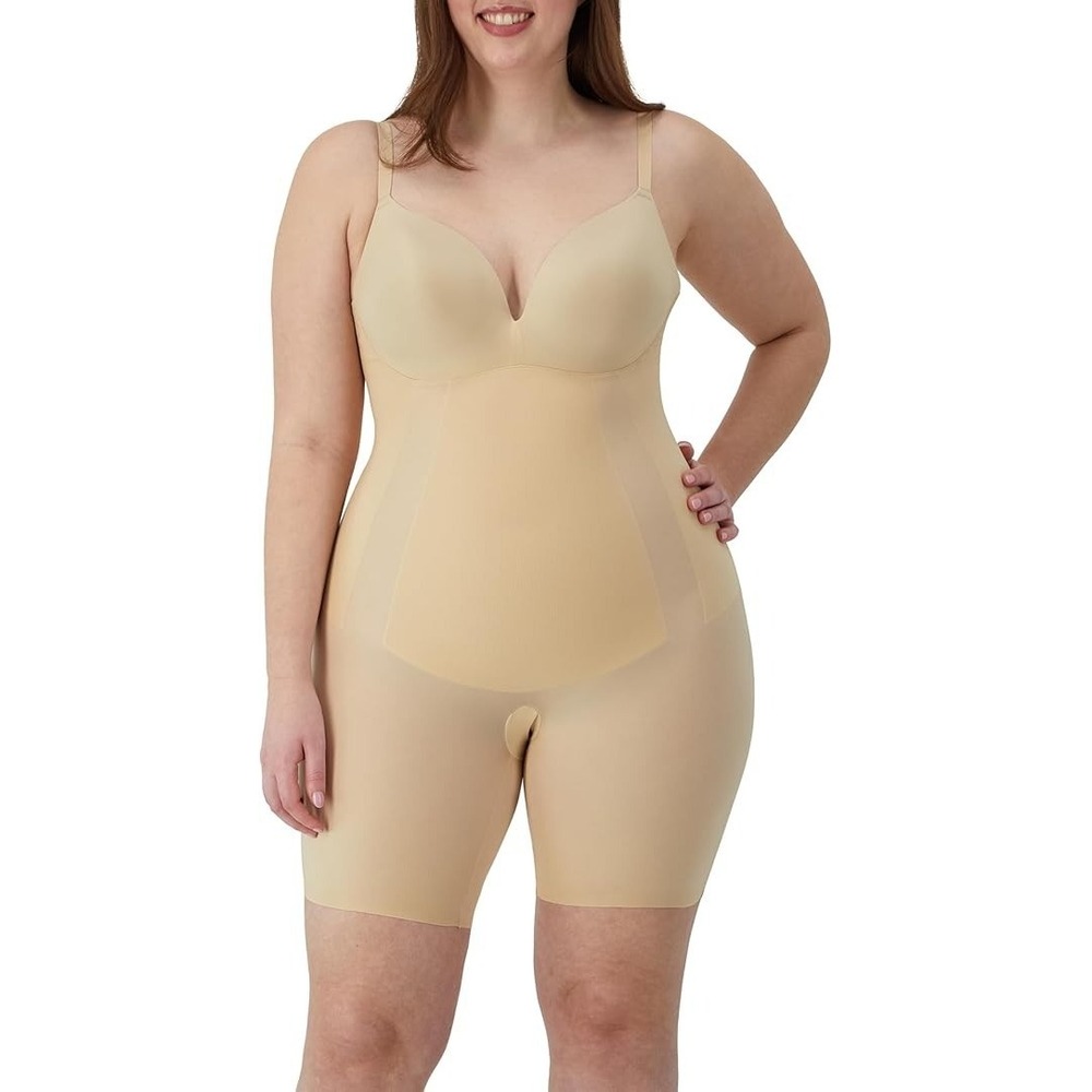 Maidenform Women's Shapewear Tummy Control Bodysuit with Mid-Thigh Shaper Shorts